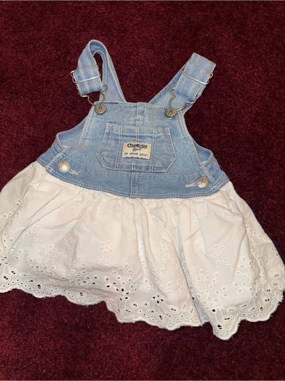 Oshkosh B'Gosh Baby Denim Jumper Dress White Eyelet Skirt Vestbak 3 Months